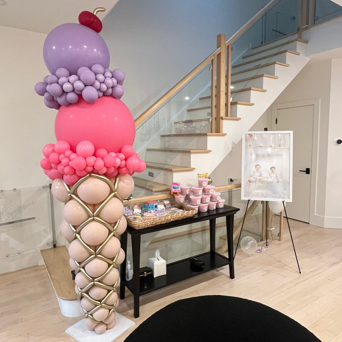 Ice cream cone shaped balloon art made by Ana Karina Balloons