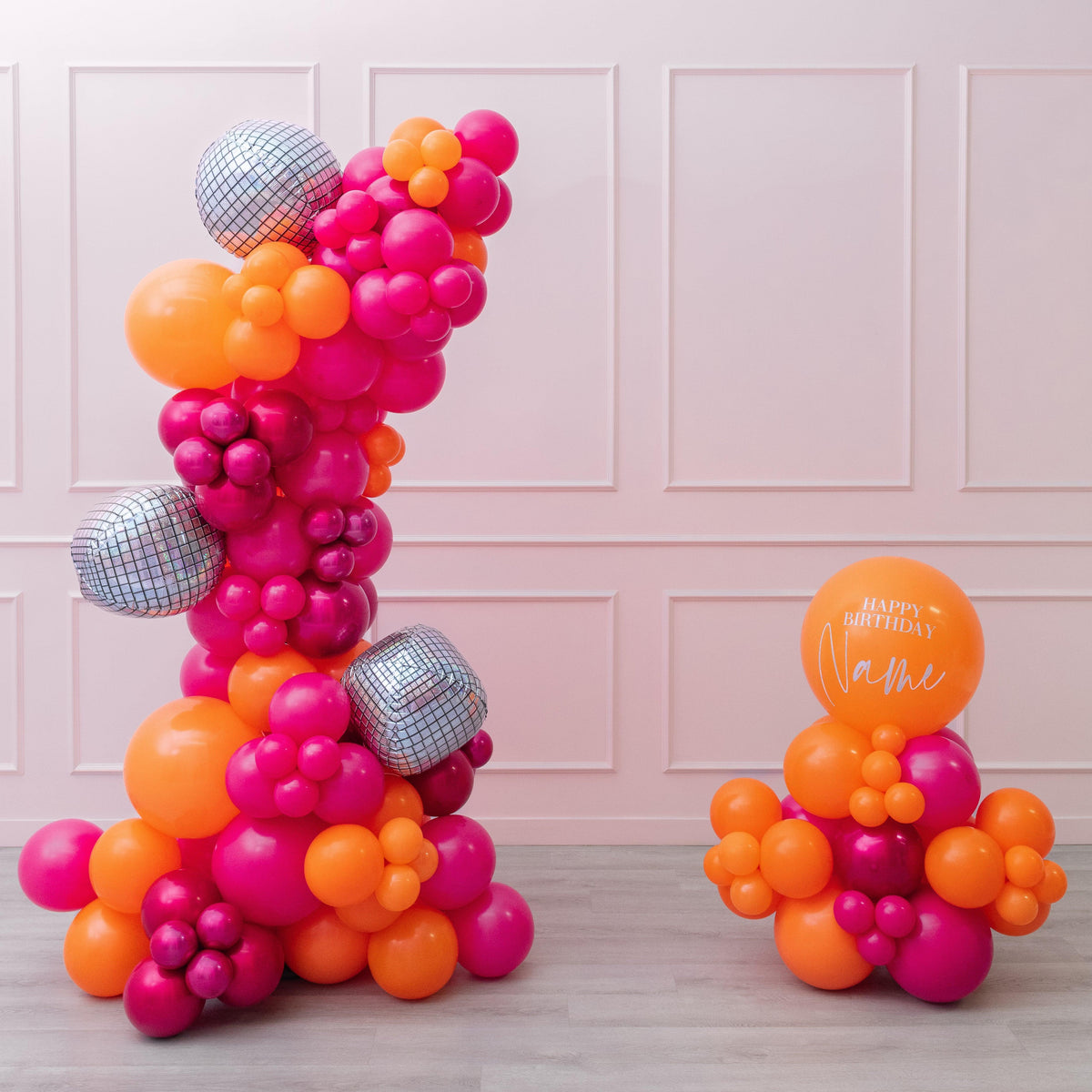 Fire Burst - Freestanding Balloon Garland with Disco Balls & Personalized Jumbo Stack