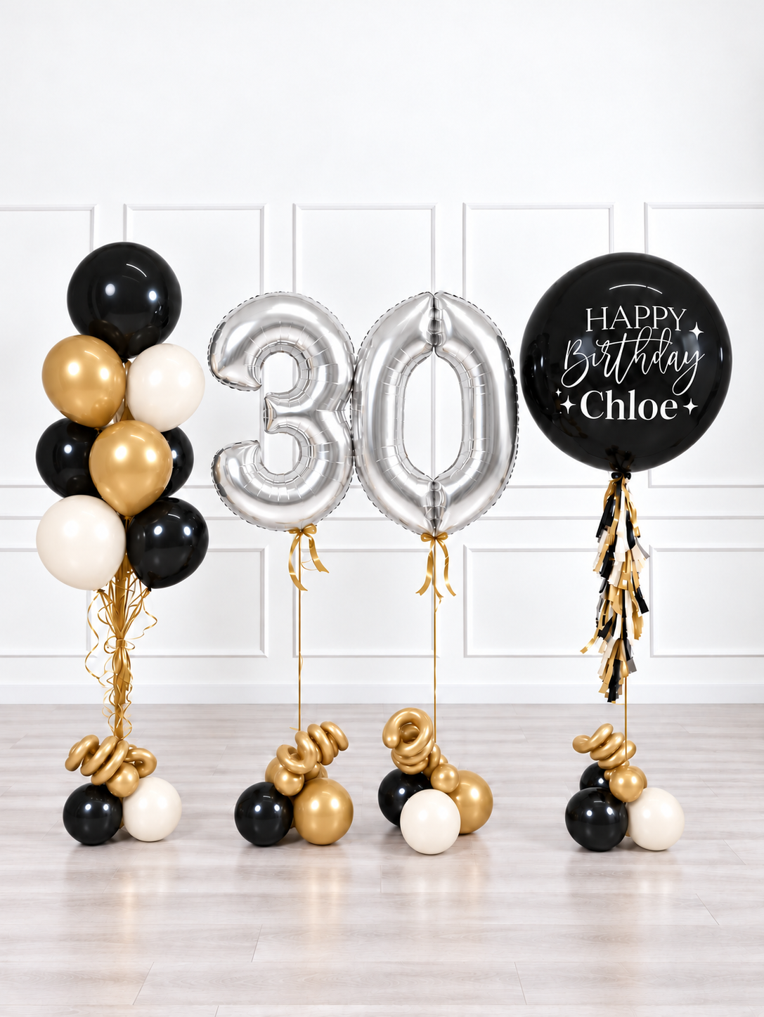 Ana Karina Balloons champagne noir personalized birthday balloon set deluxe