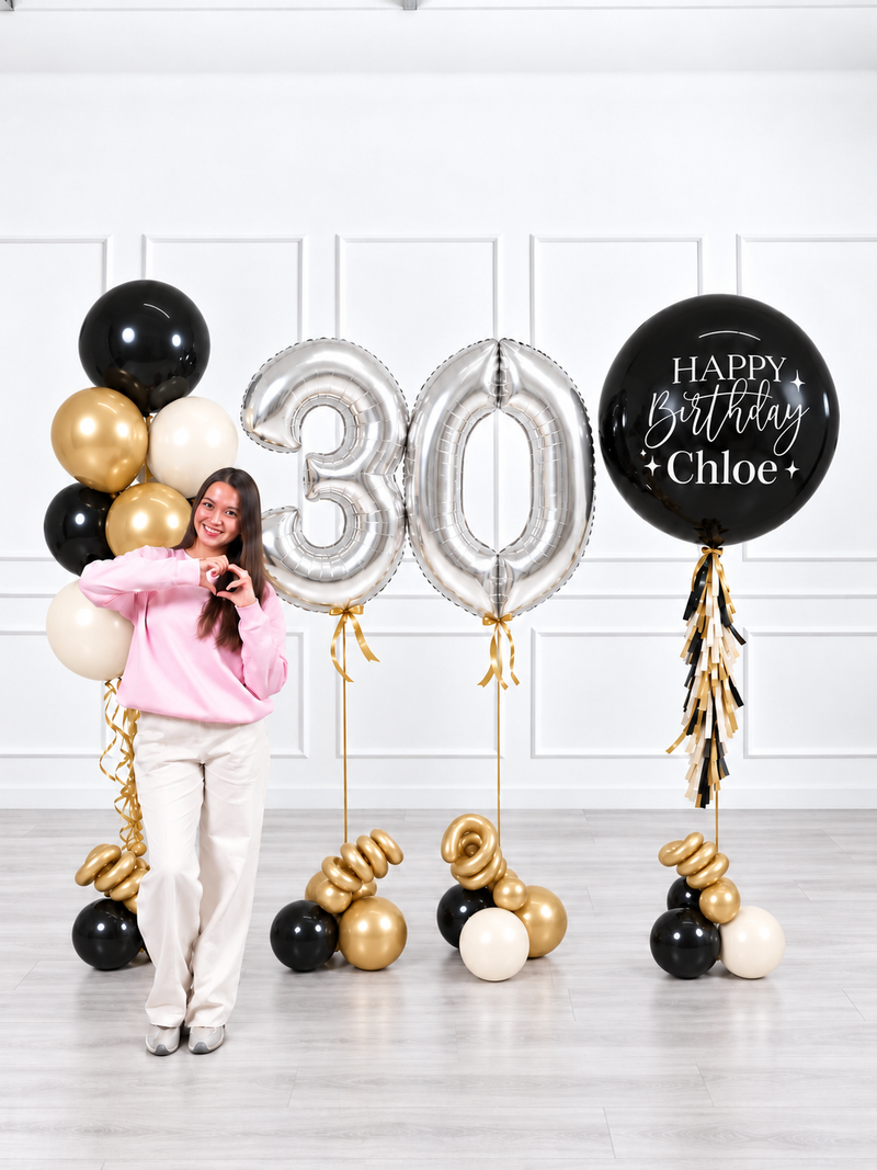 Ana Karina Balloons champagne noir personalized birthday balloon set deluxe, additional product image