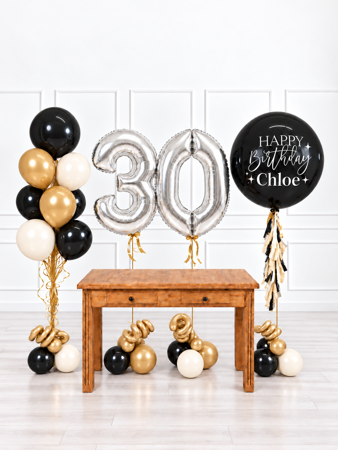 Ana Karina Balloons champagne noir personalized birthday balloon set deluxe, additional product image