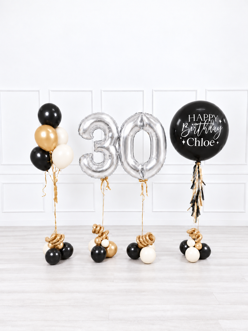 Ana Karina Balloons champagne noir personalized birthday balloon set classic