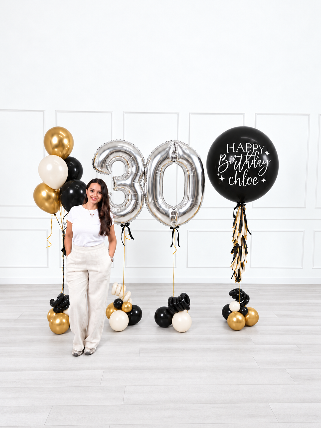 Ana Karina Balloons champagne noir personalized birthday balloon set classic, additional product image