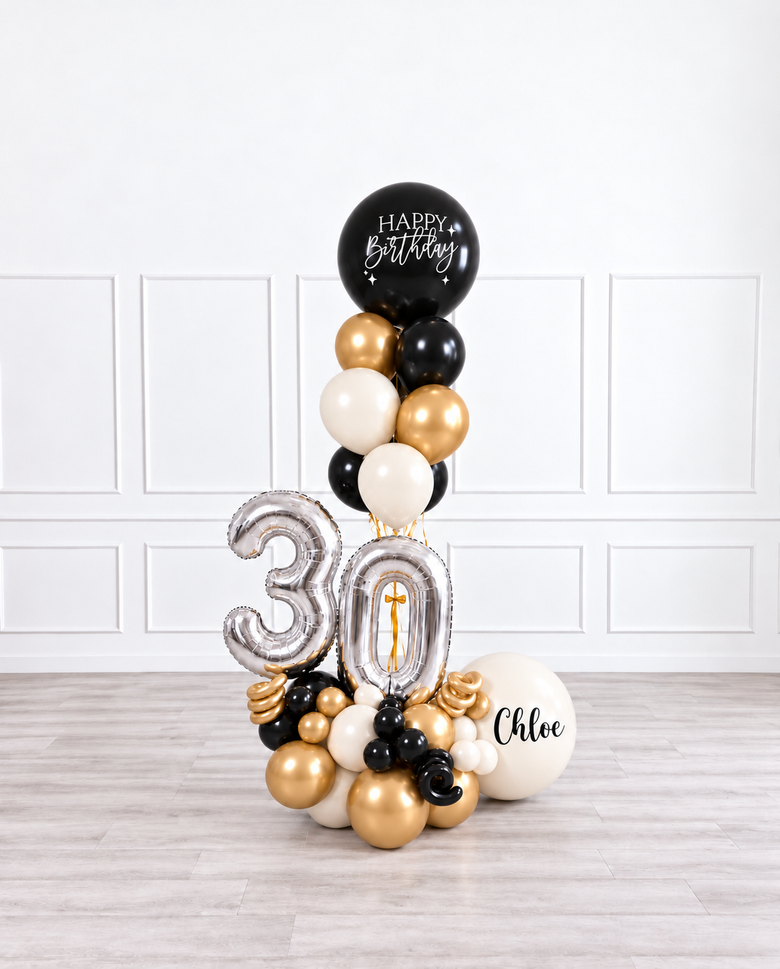 Ana Karina Balloons champagne noir personalized balloon bouquet with classic balloons
