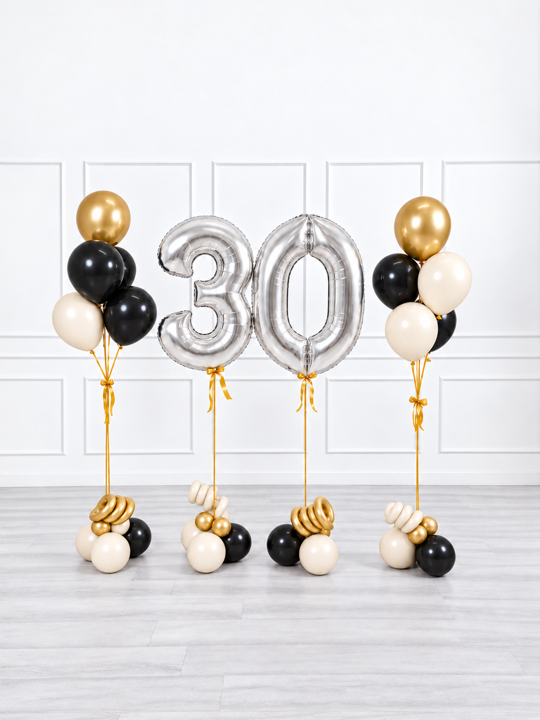 Ana Karina Balloons champagne noir milestone number and balloon bunches set
