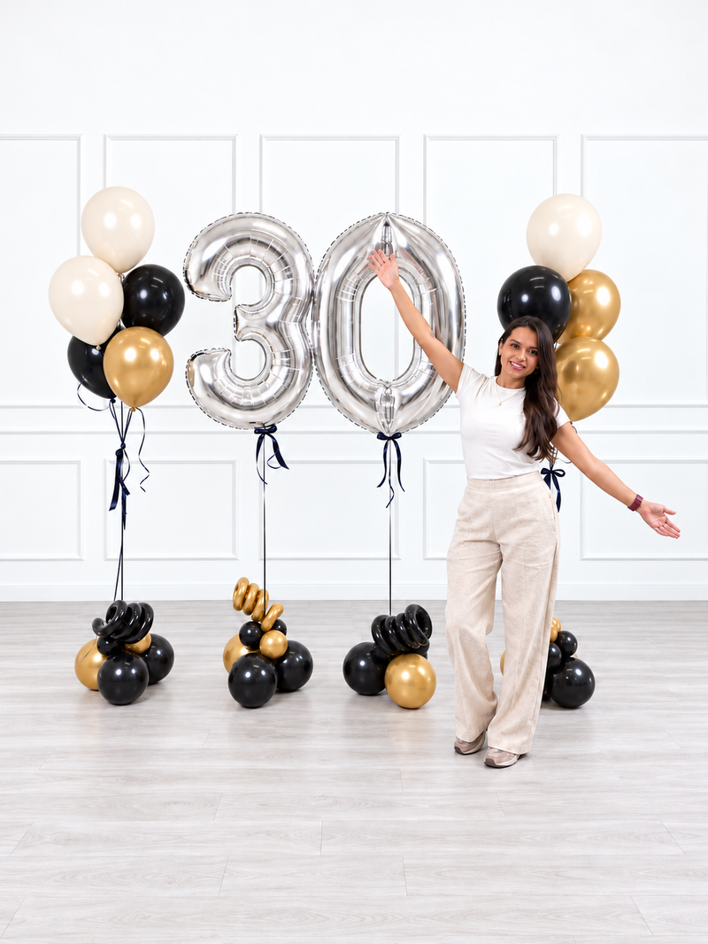 Ana Karina Balloons champagne noir milestone number and balloon bunches set, additional product image