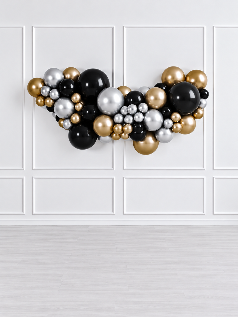 Ana Karina Balloons black tie easy-hang organic balloon garland