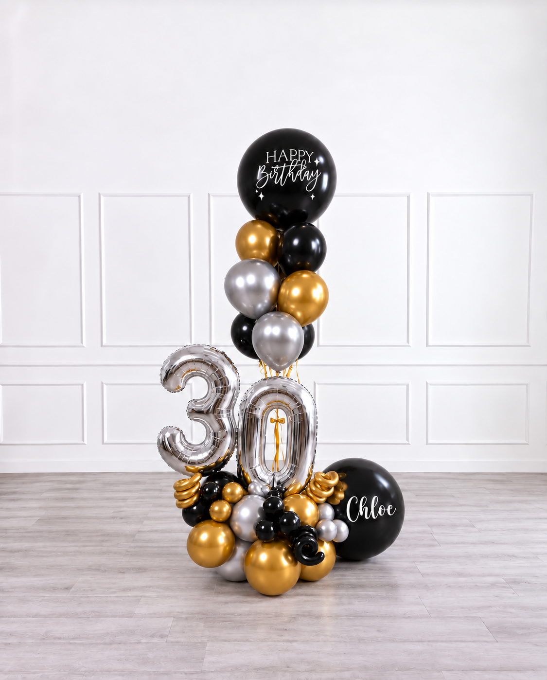 Ana Karina Balloons black tie personalized balloon bouquet with classic balloons
