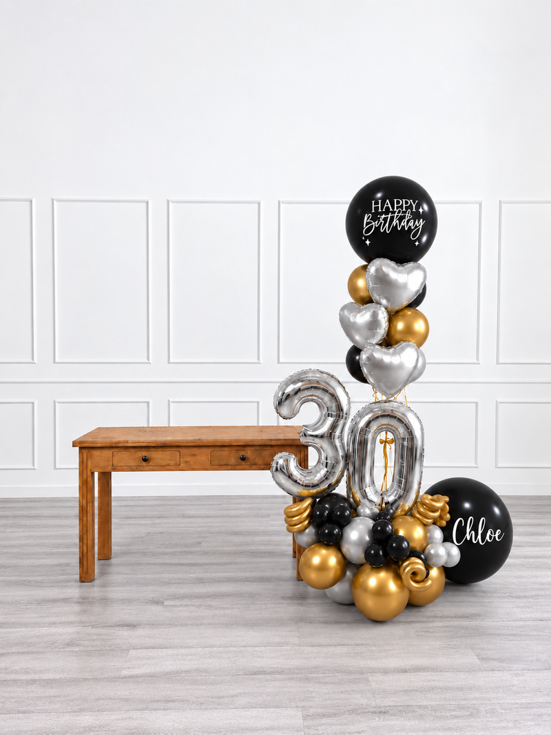 Ana Karina Balloons black tie personalized balloon bouquet with foil hearts, additional product image