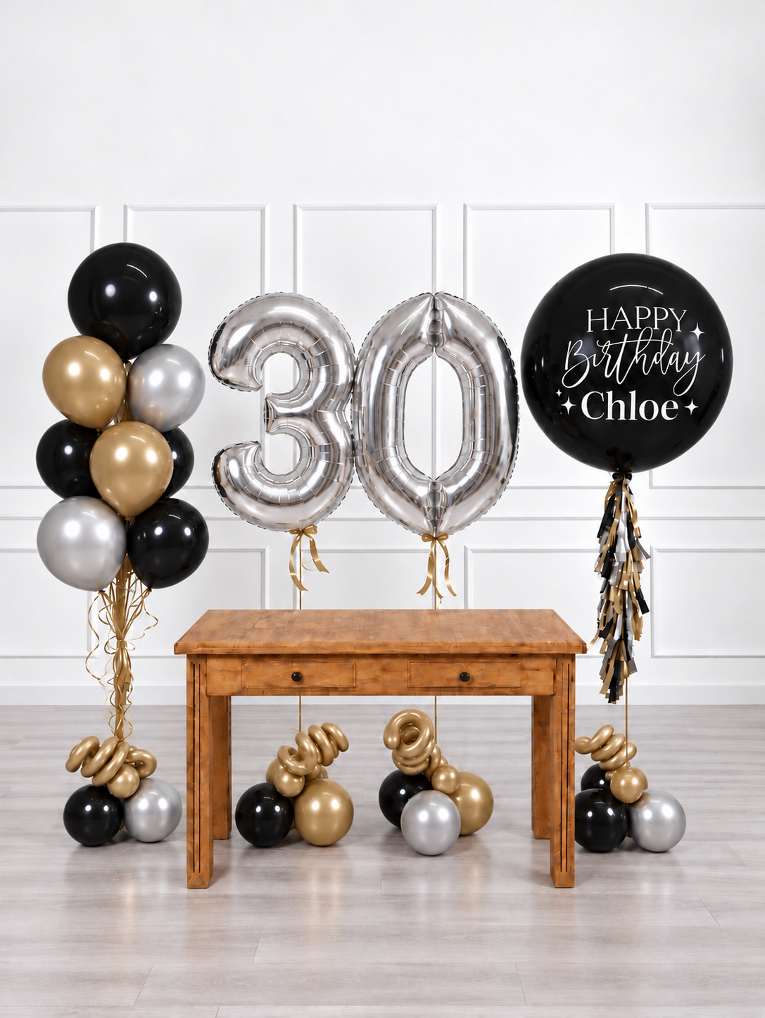 Ana Karina Balloons black tie personalized birthday balloon set deluxe, additional product image