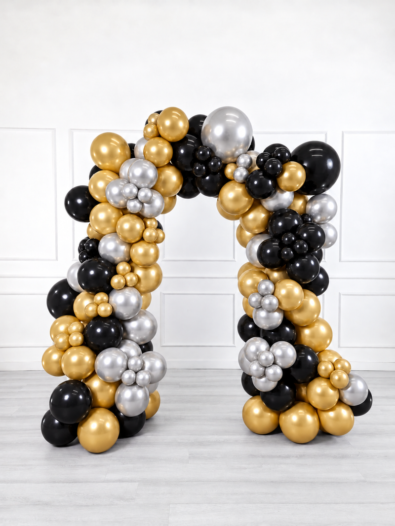 Ana Karina Balloons black tie organic balloon arch