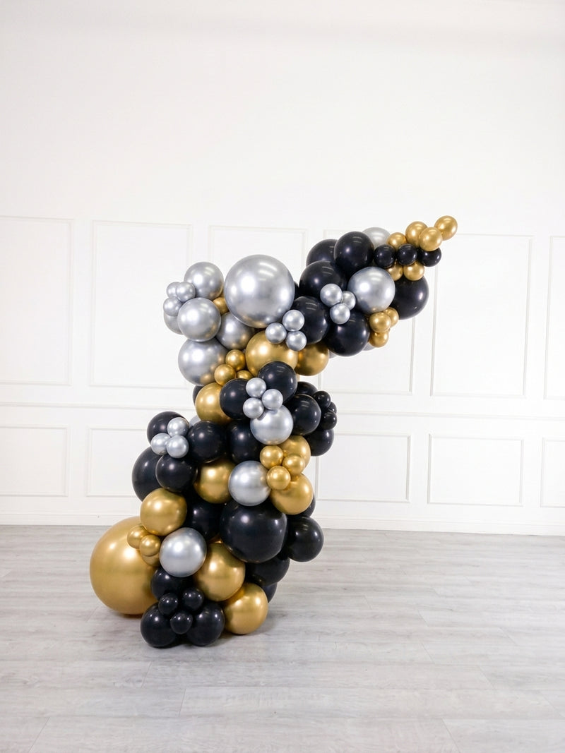 Ana Karina Balloons black tie freestanding balloon garland