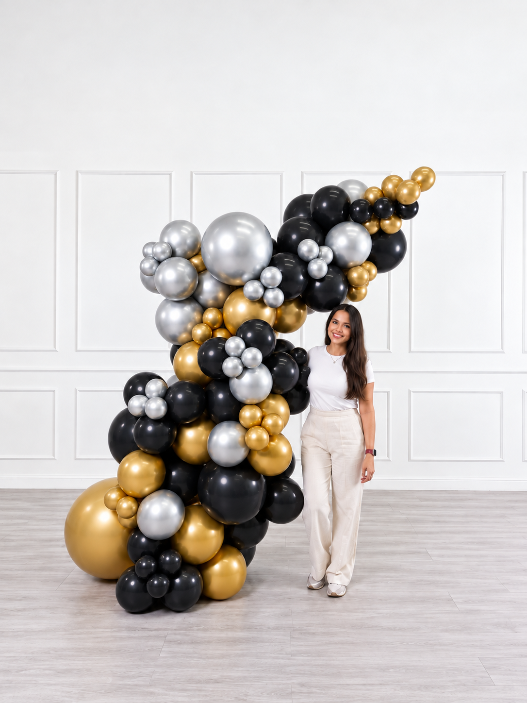 Ana Karina Balloons black tie freestanding balloon garland, additional product image