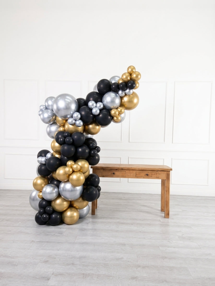 Ana Karina Balloons black tie freestanding balloon garland, additional product image