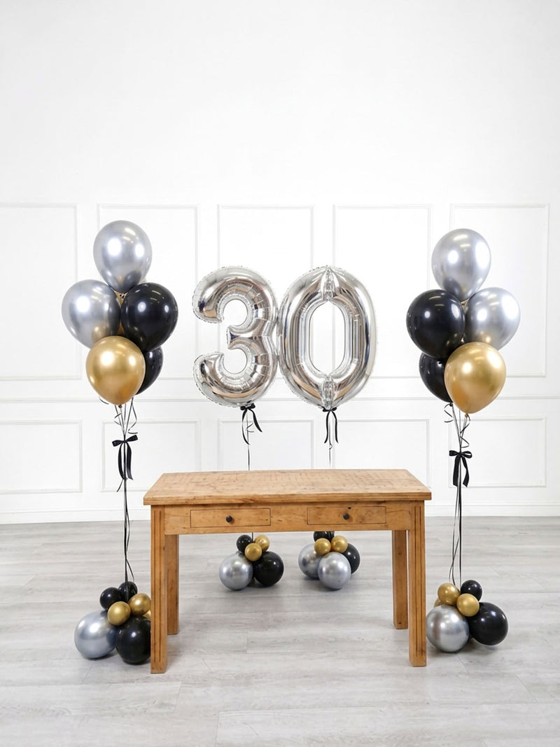 Ana Karina Balloons black tie milestone number and balloon bunches set, additional product image