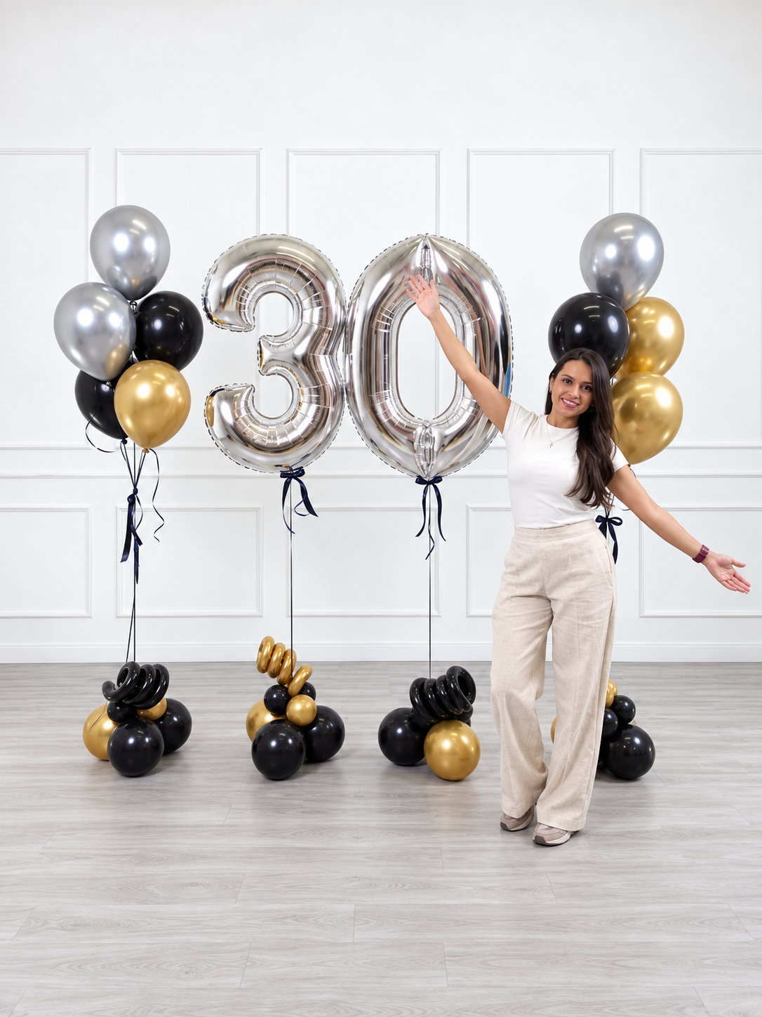 Ana Karina Balloons black tie milestone number and balloon bunches set, additional product image