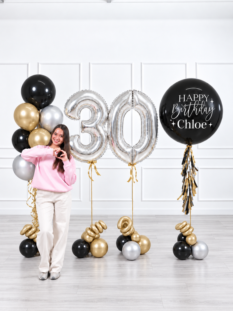 Ana Karina Balloons black tie personalized birthday balloon set deluxe, additional product image