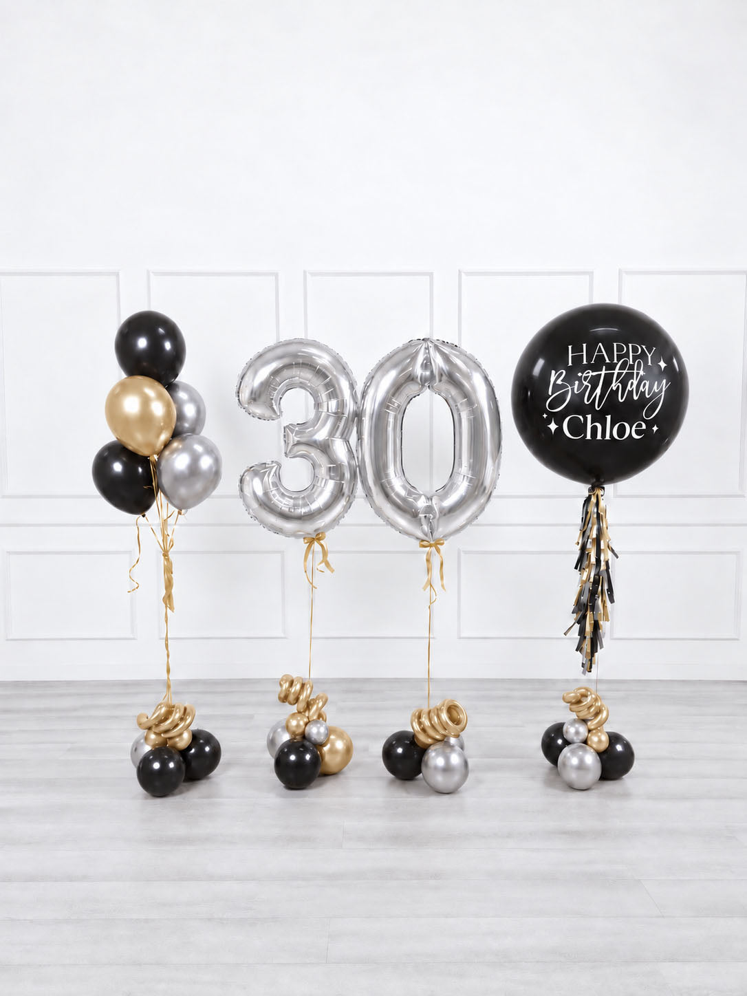 Ana Karina Balloons black tie personalized birthday balloon set classic