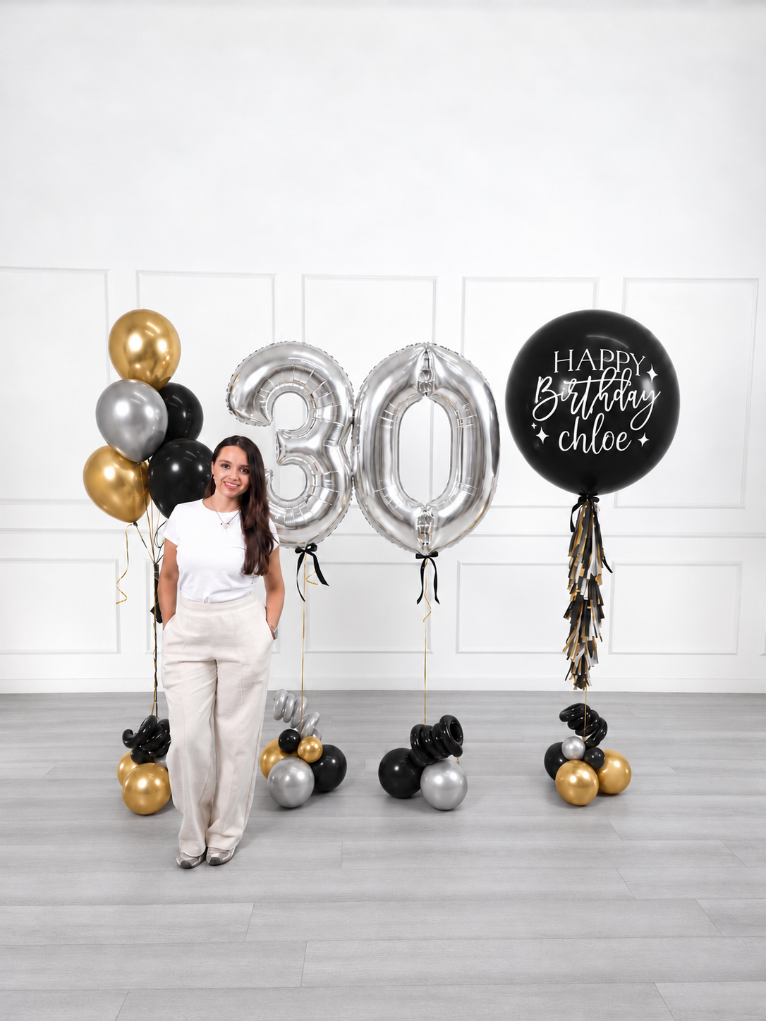 Ana Karina Balloons black tie personalized birthday balloon set classic, additional product image