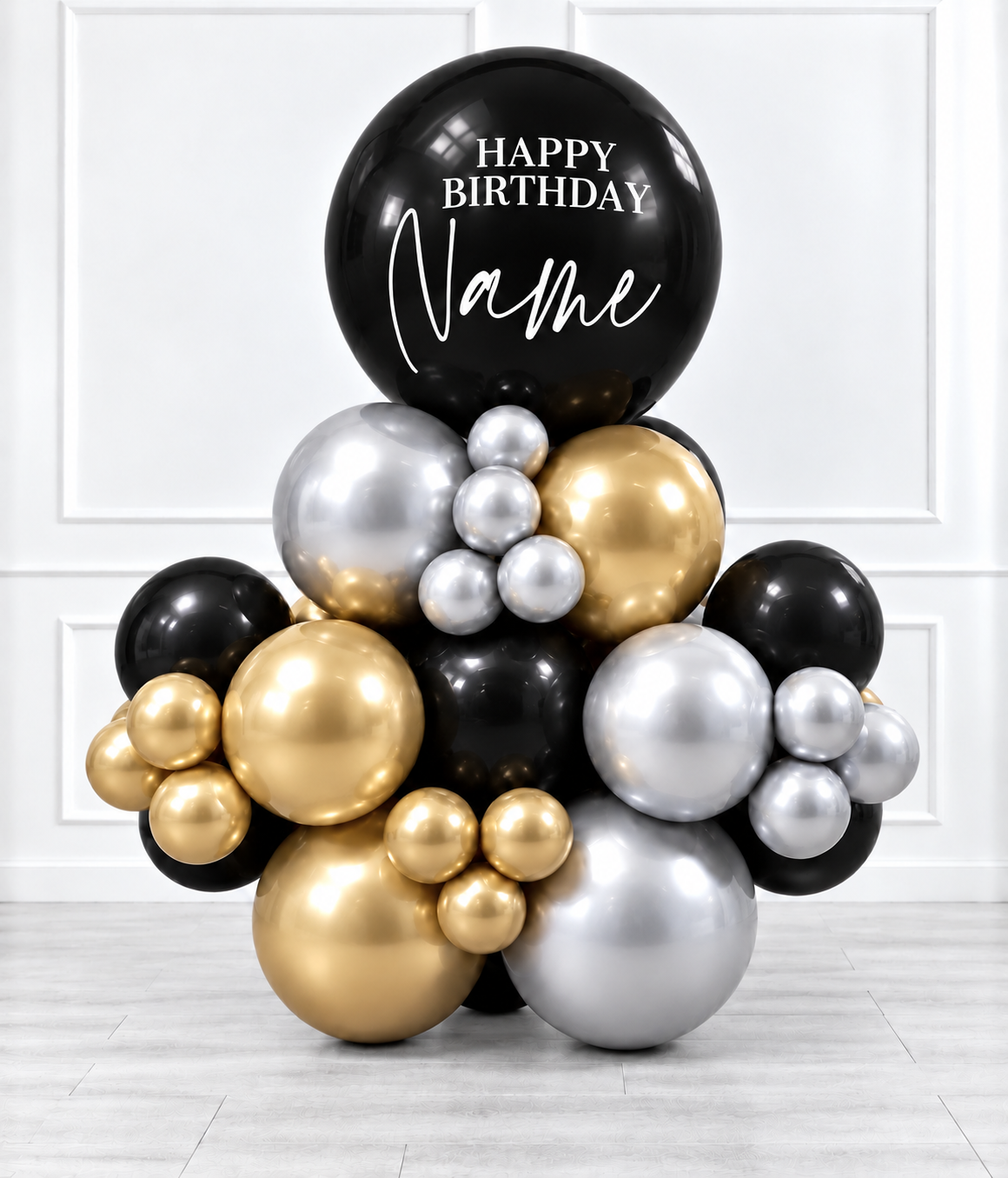 Ana Karina Balloons black tie personalized stack balloons