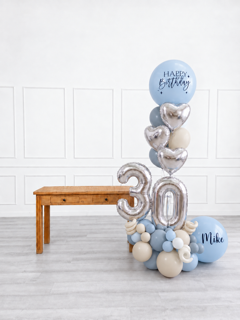 Ana Karina Balloons blue serenity personalized balloon bouquet with foil hearts, additional product image