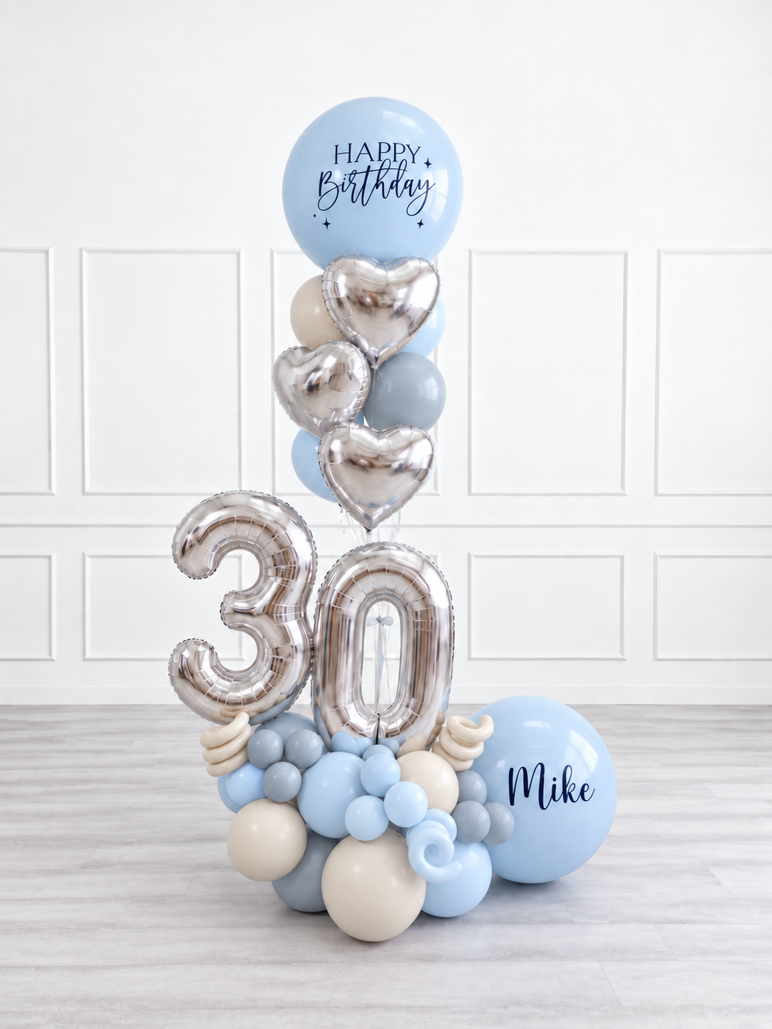 Ana Karina Balloons blue serenity personalized balloon bouquet with foil hearts