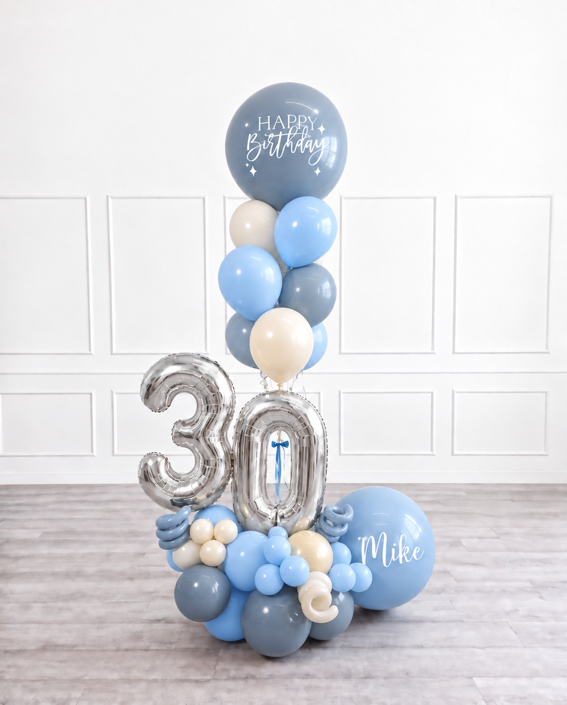 Ana Karina Balloons blue serenity personalized balloon bouquet with classic balloons