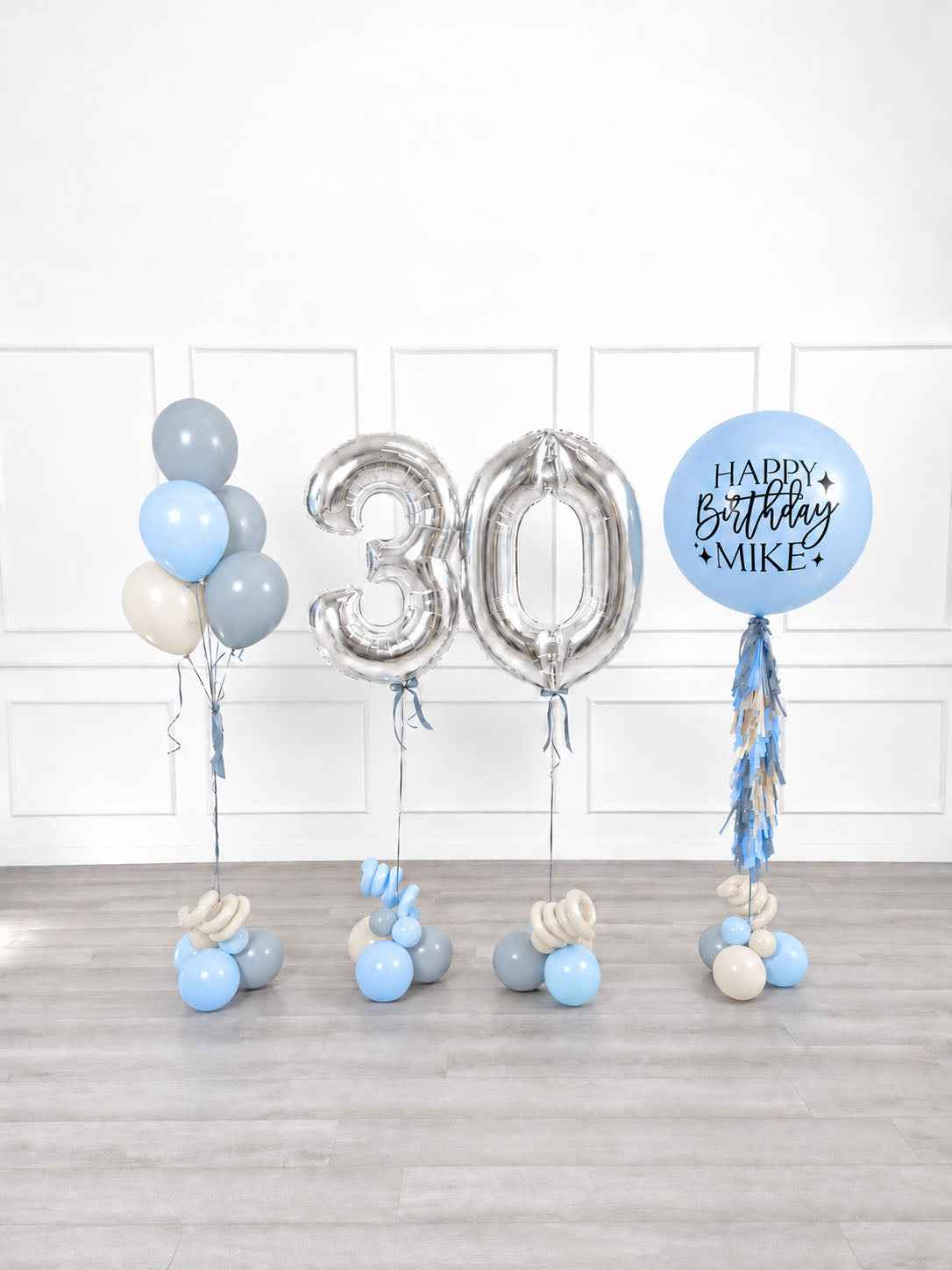 Ana Karina Balloons blue serenity personalized birthday balloon set classic