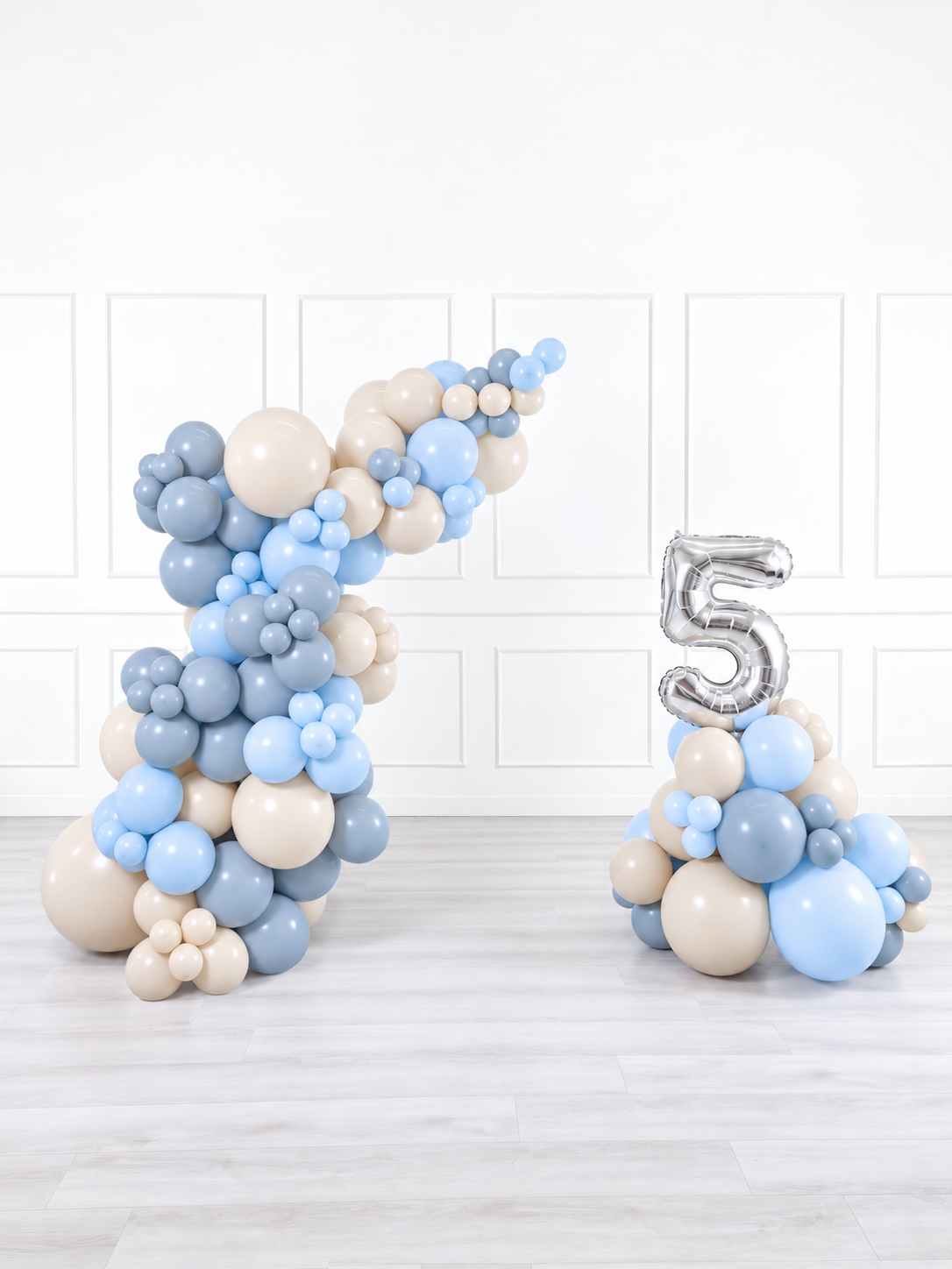 Ana Karina Balloons blue serenity freestanding balloon garland and number stack set