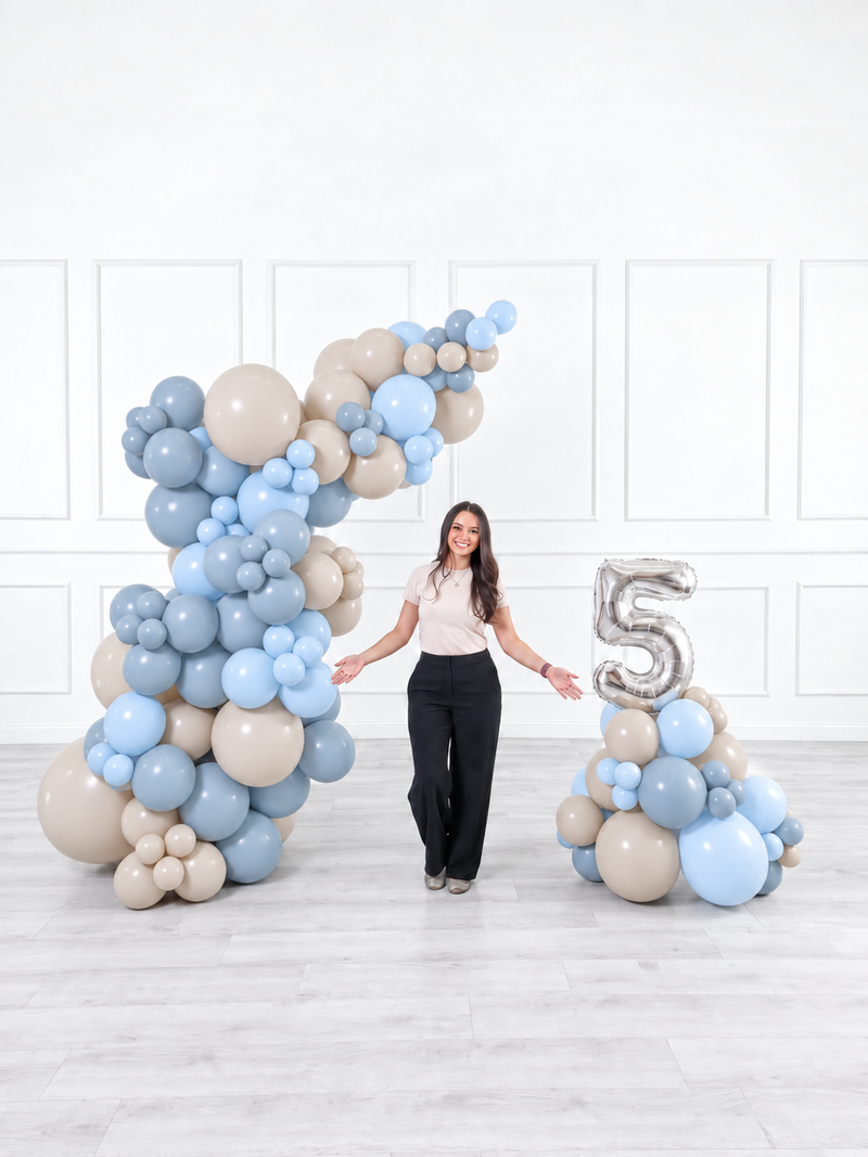 Ana Karina Balloons blue serenity freestanding balloon garland and number stack set, additional product image