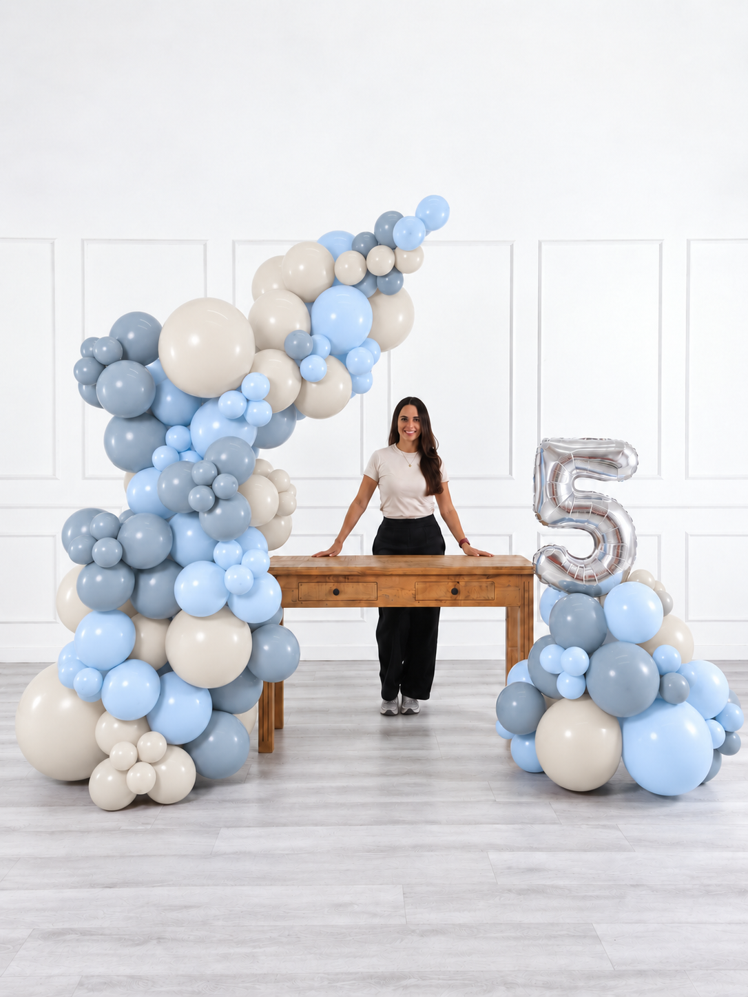 Ana Karina Balloons blue serenity freestanding balloon garland and number stack set, additional product image