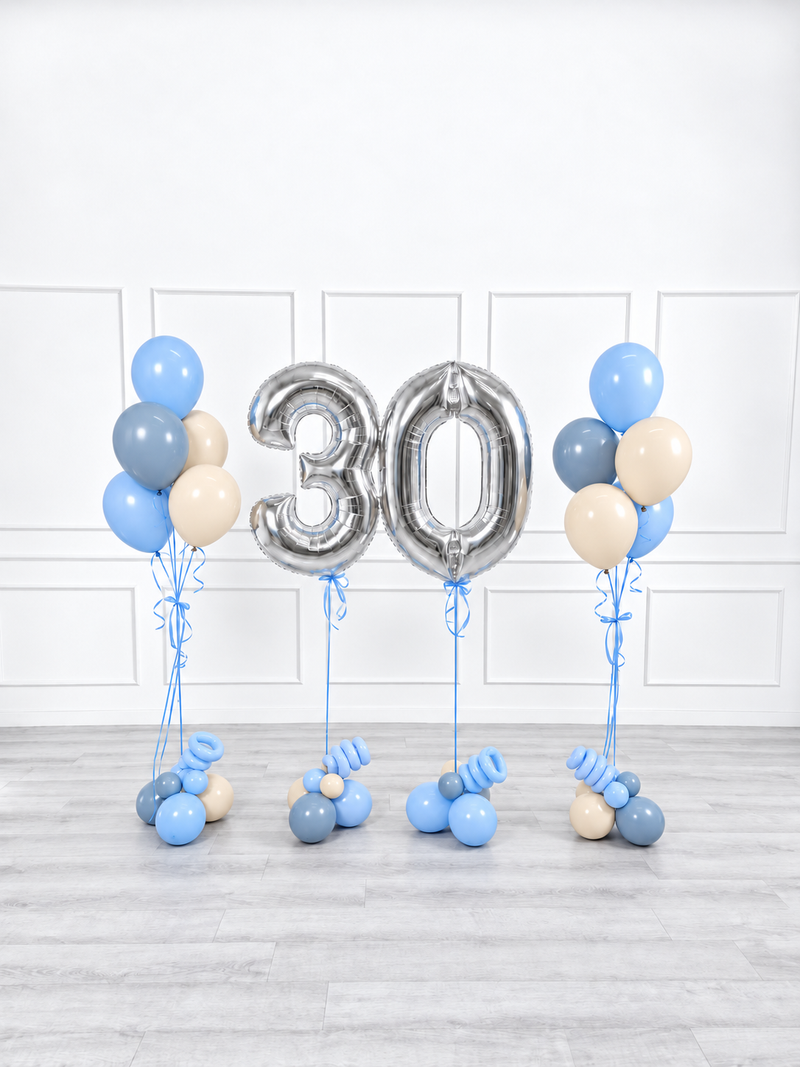 Ana Karina Balloons blue serenity milestone number and balloon bunches set