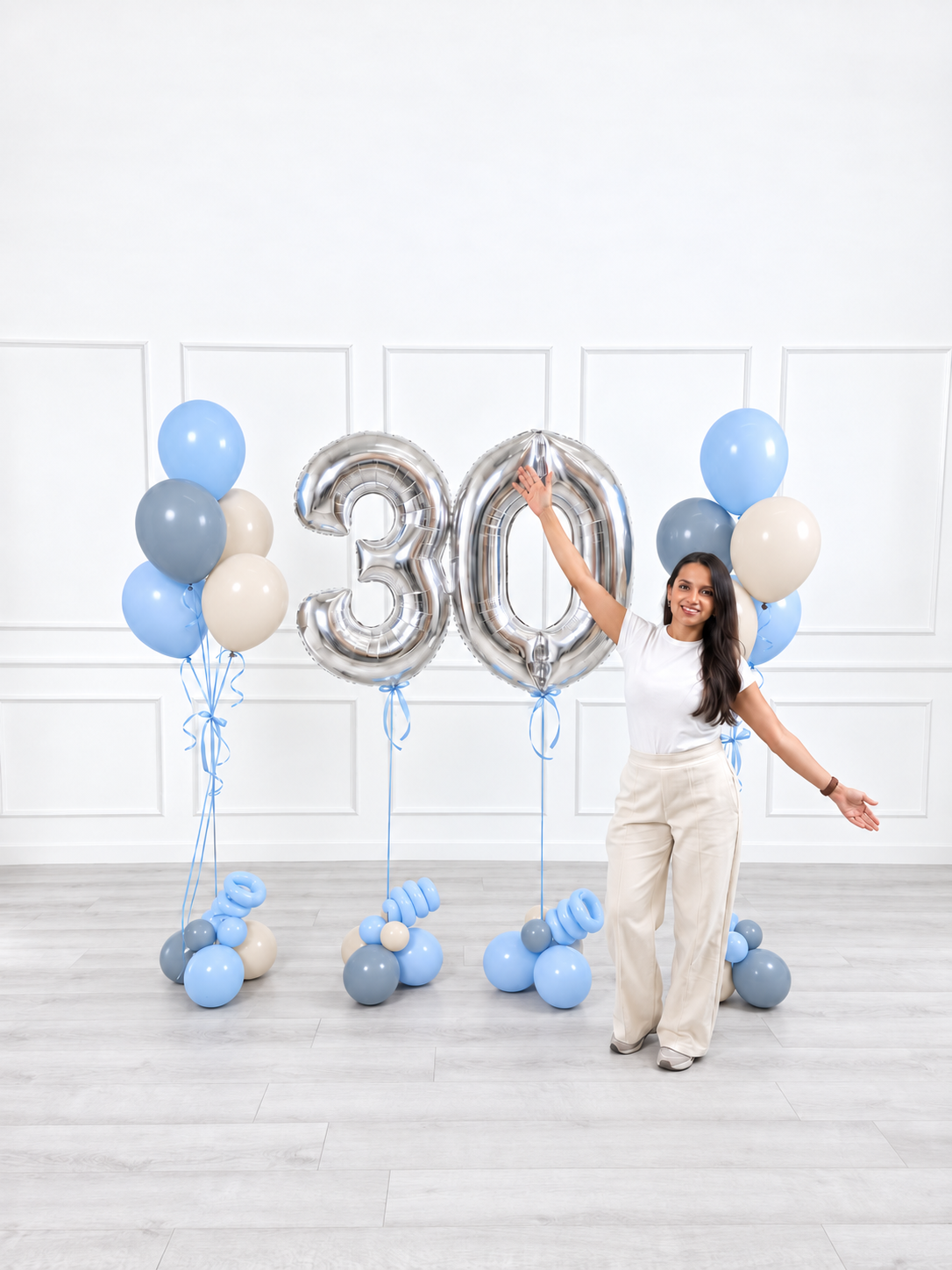 Ana Karina Balloons blue serenity milestone number and balloon bunches set, additional product image