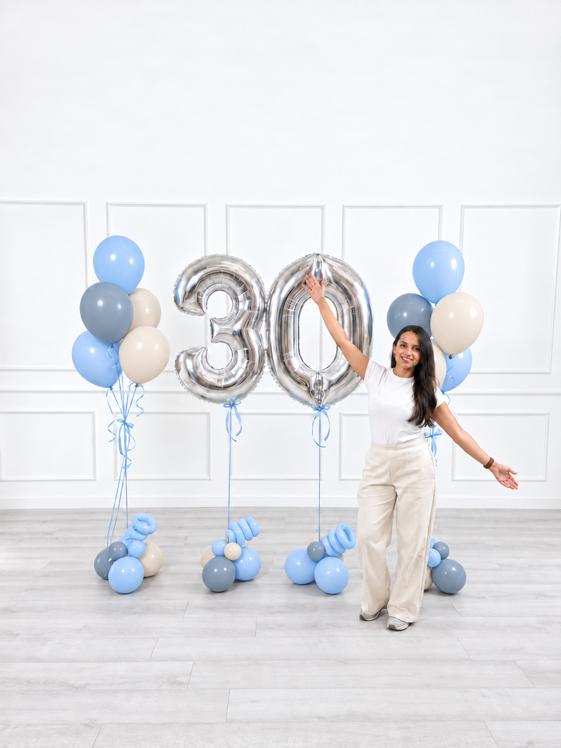 Ana Karina Balloons blue serenity milestone number and balloon bunches set, additional product image