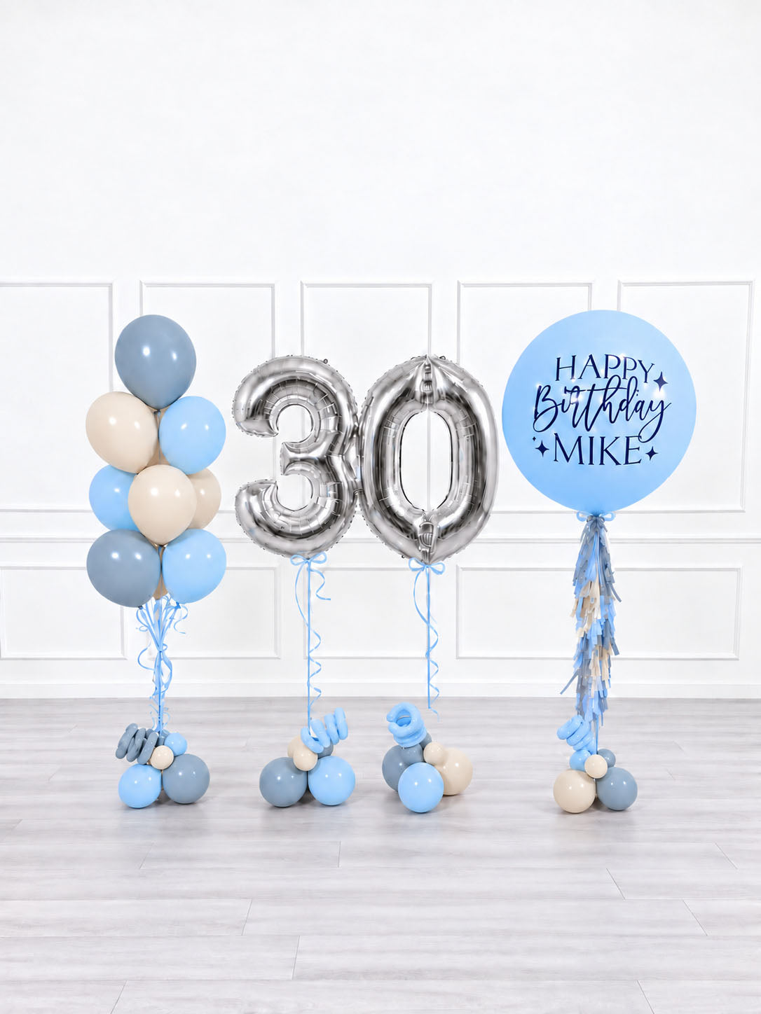 Ana Karina Balloons blue serenity personalized birthday balloon set deluxe