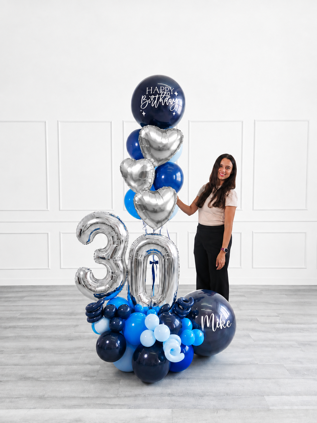 Ana Karina Balloons blue wonder personalized balloon bouquet with foil hearts, additional product image