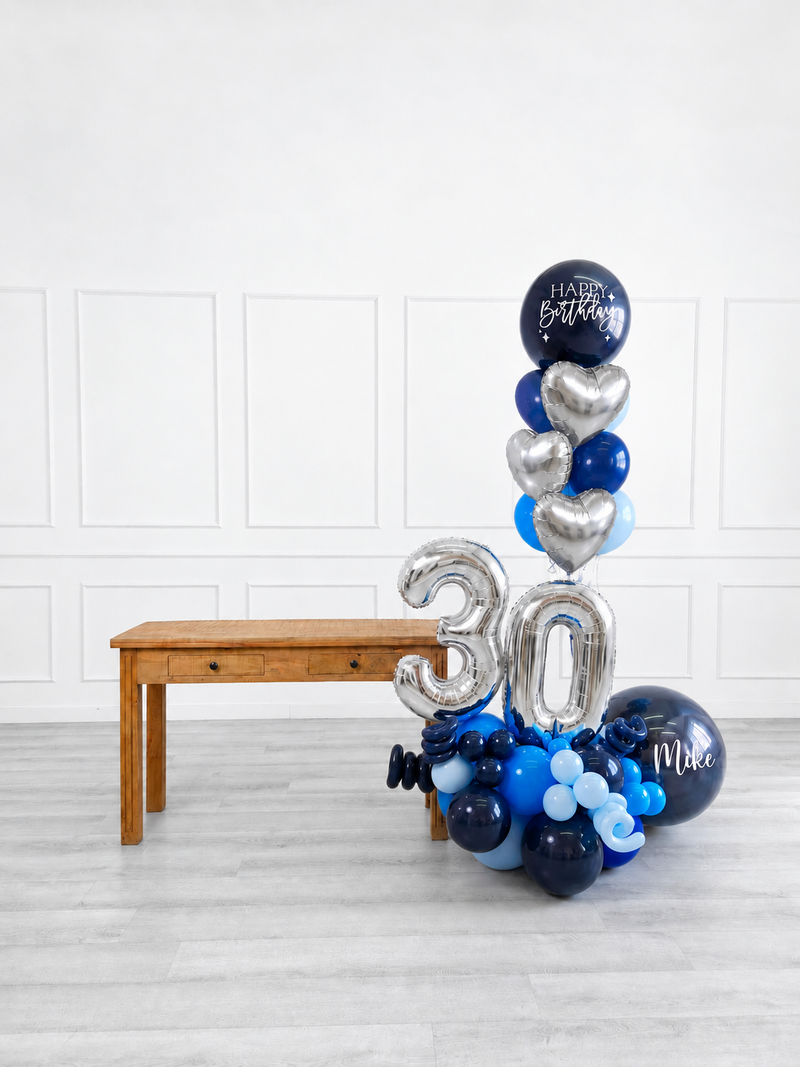 Ana Karina Balloons blue wonder personalized balloon bouquet with foil hearts, additional product image