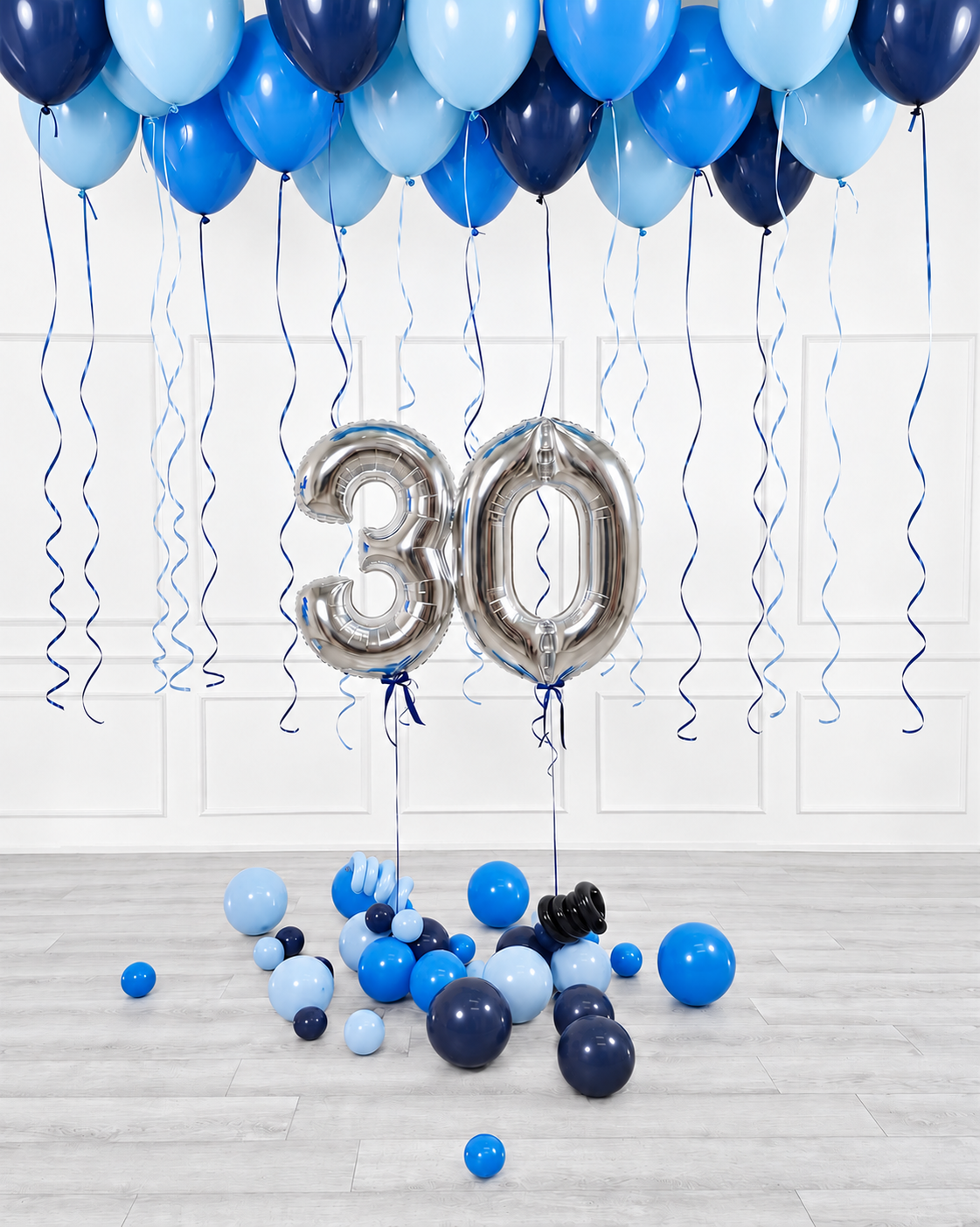 Ana Karina Balloons blue wonder ceiling balloon arrangement and number set