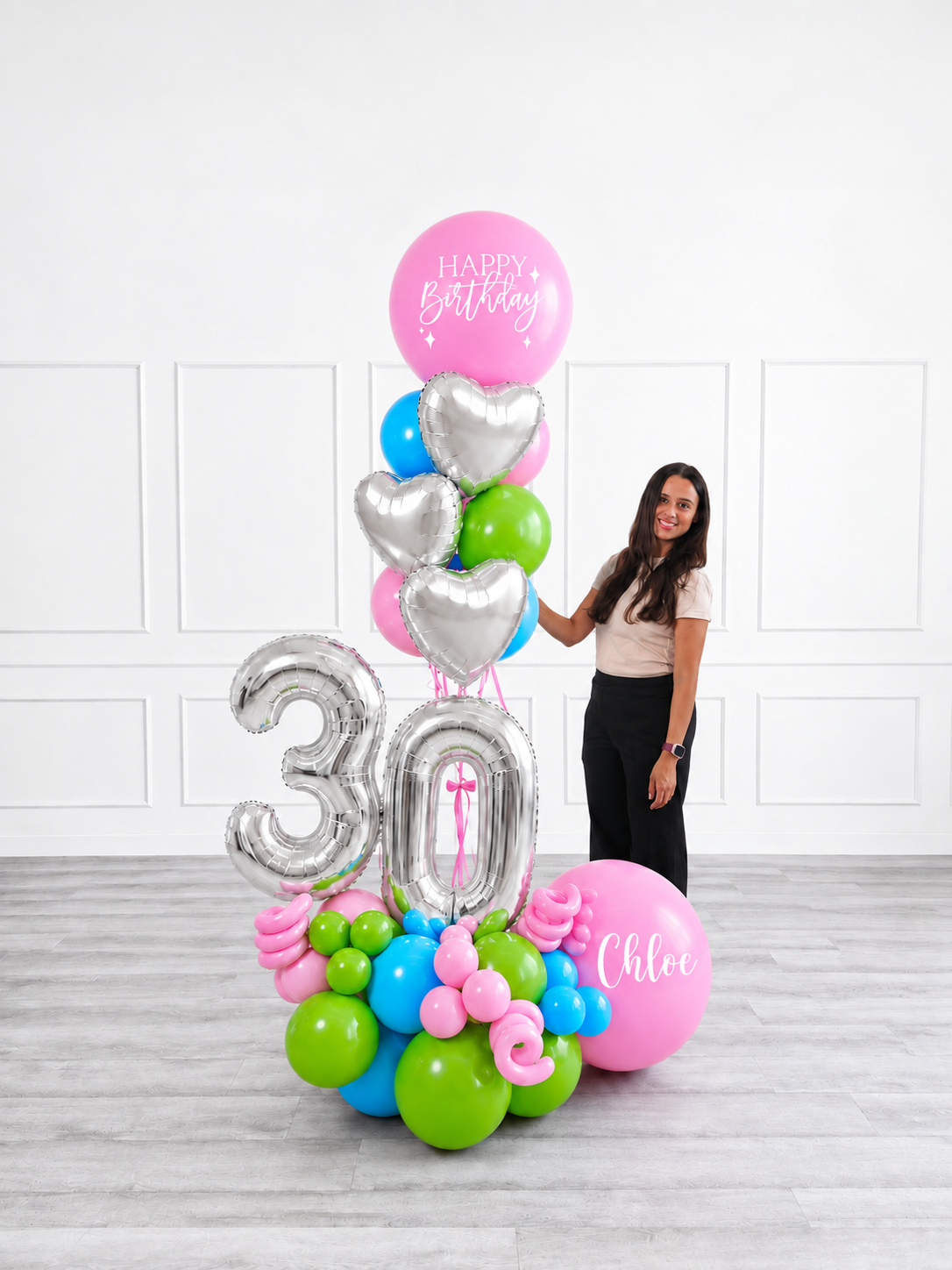 Ana Karina Balloons candy garden personalized balloon bouquet with foil hearts, additional product image