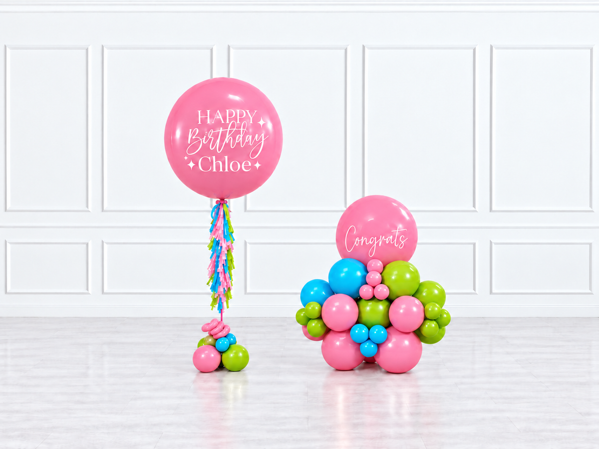 Ana Karina Balloons candy garden personalized jumbo balloon tassel and stack balloons