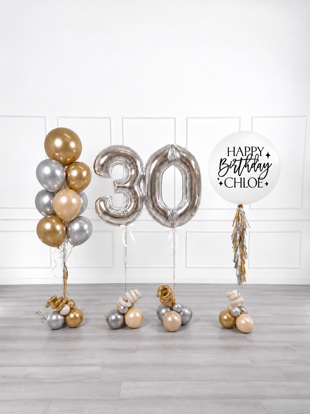 Ana Karina Balloons champagne glow personalized birthday balloon set deluxe