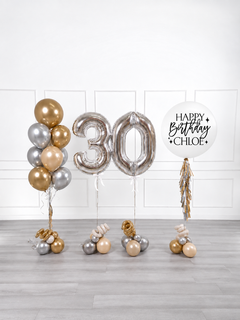 Ana Karina Balloons champagne glow personalized birthday balloon set deluxe