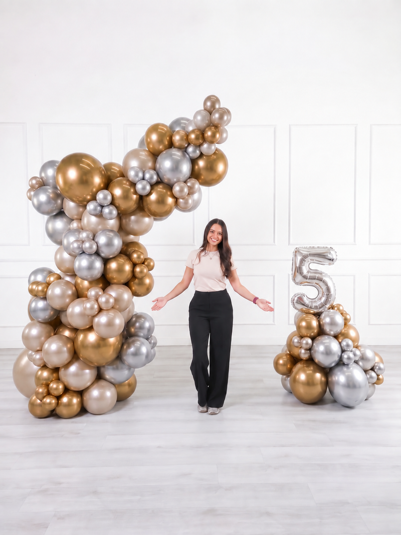Ana Karina Balloons champagne glow freestanding balloon garland and number stack set, additional product image