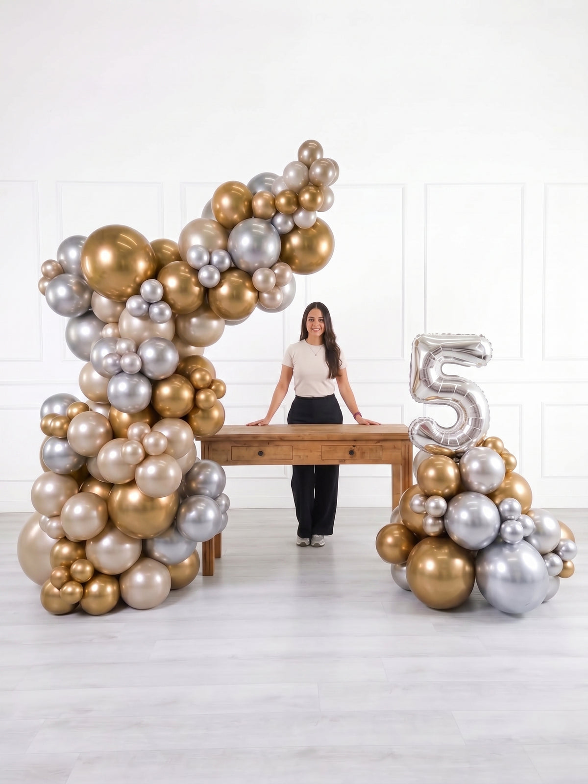 Ana Karina Balloons champagne glow freestanding balloon garland and number stack set, additional product image