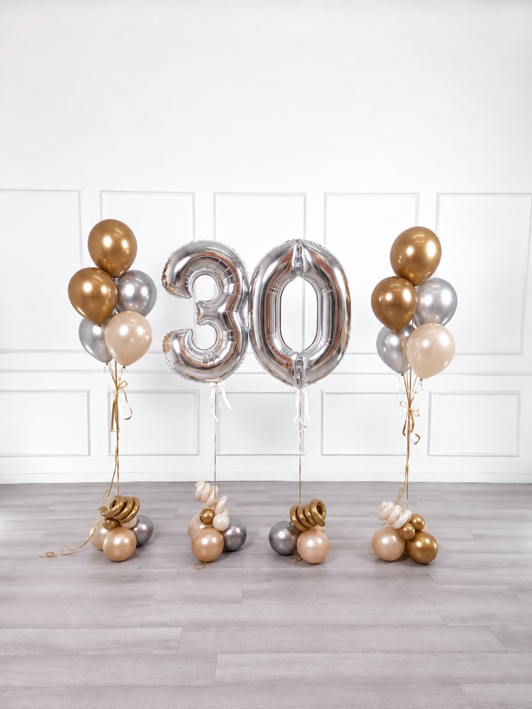 Ana Karina Balloons champagne glow milestone number and balloon bunches set