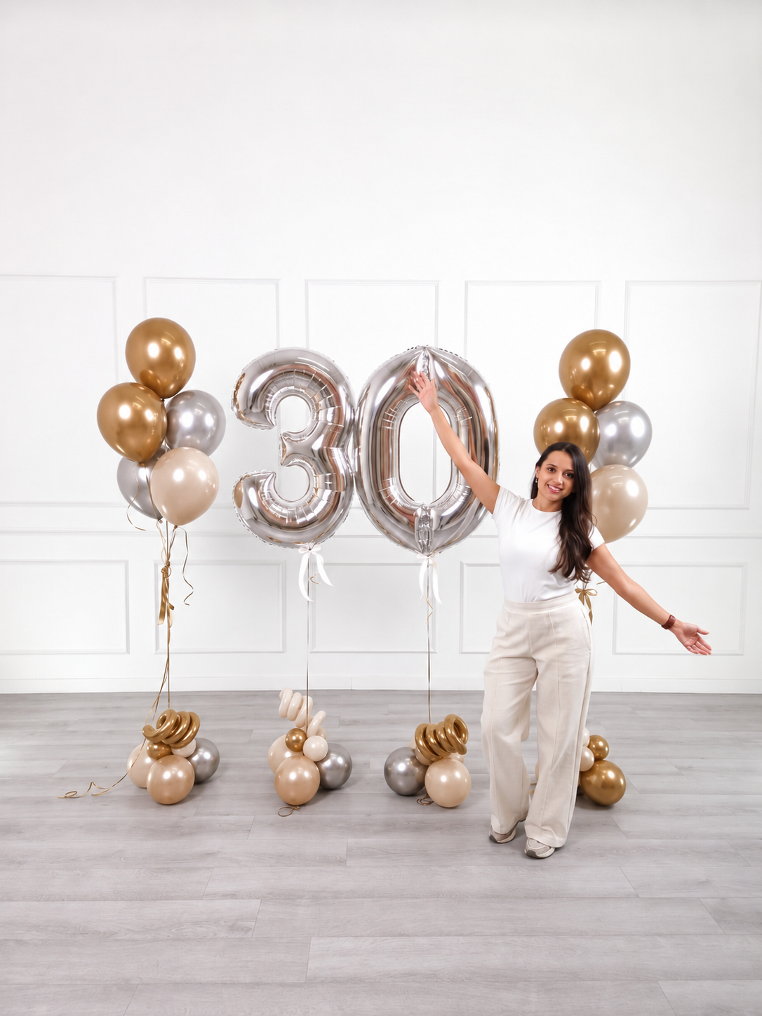 Ana Karina Balloons champagne glow milestone number and balloon bunches set, additional product image