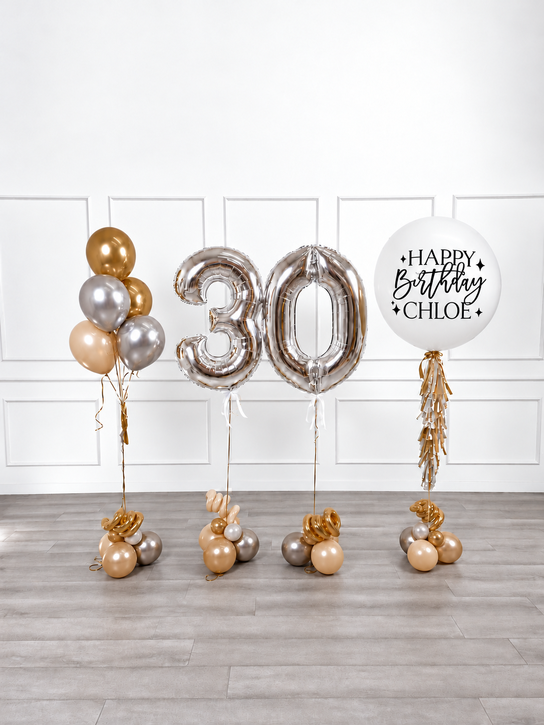 Ana Karina Balloons champagne glow personalized birthday balloon set classic