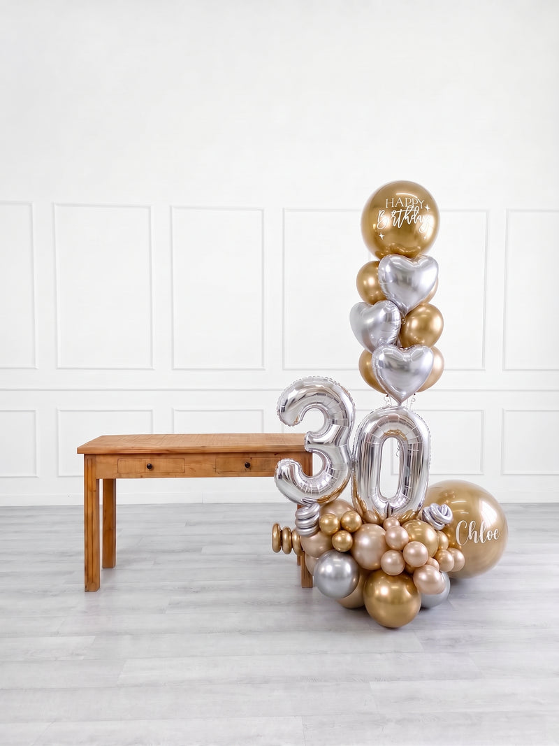 Ana Karina Balloons champagne glow personalized balloon bouquet with foil hearts, additional product image