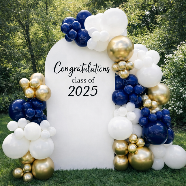GRAD Custom Backdrop with Balloons Garland