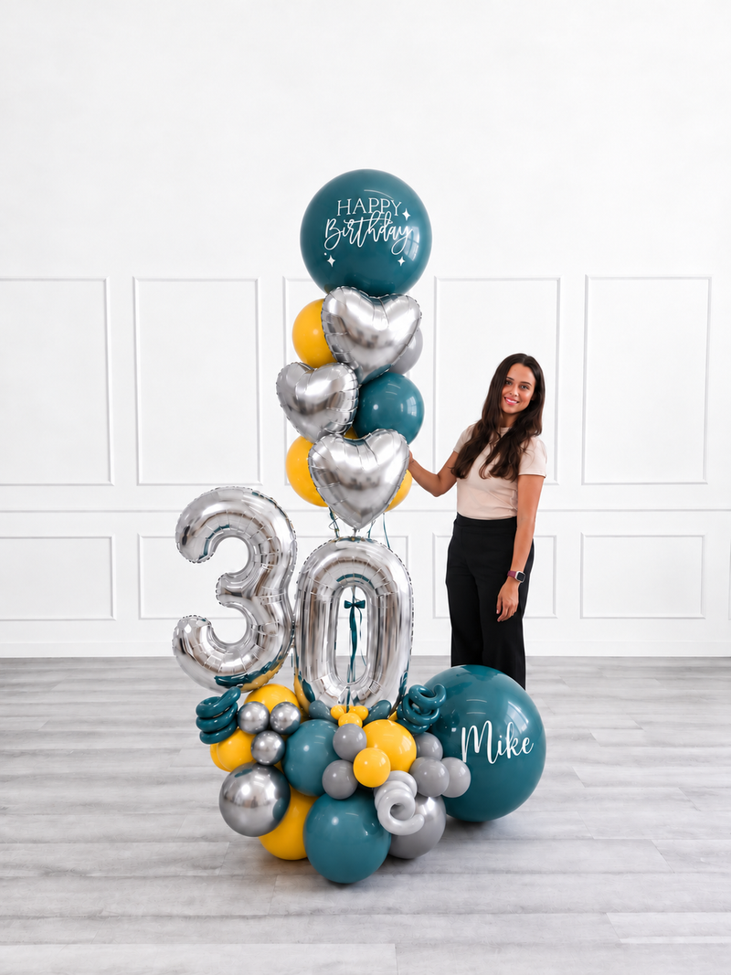Ana Karina Balloons steel horizon personalized balloon bouquet with foil hearts, additional product image